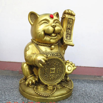 GOOD # 34CM large Huge HOME OFFICE Porch lobby TOP efficacious Mascot thriving business copper Fortune Cat FENG SHUI statue