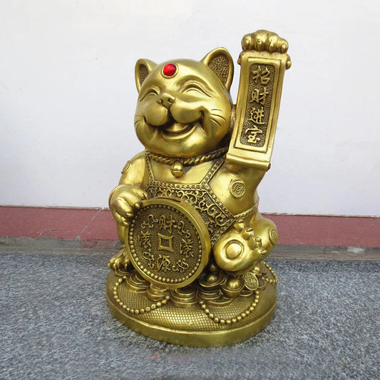 GOOD # 34CM large Huge HOME OFFICE Porch lobby TOP efficacious Mascot thriving business copper Fortune Cat FENG SHUI statue