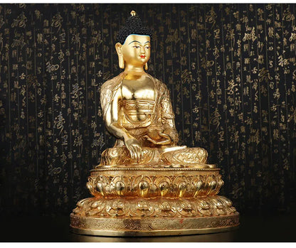 GOOD --46CM LARGE # Buddhist Buddhism HOME efficacious Safety Protection Tibetan Gold-plated Sakyamuni brass Buddha statue