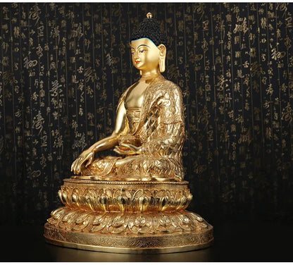 GOOD --46CM LARGE # Buddhist Buddhism HOME efficacious Safety Protection Tibetan Gold-plated Sakyamuni brass Buddha statue