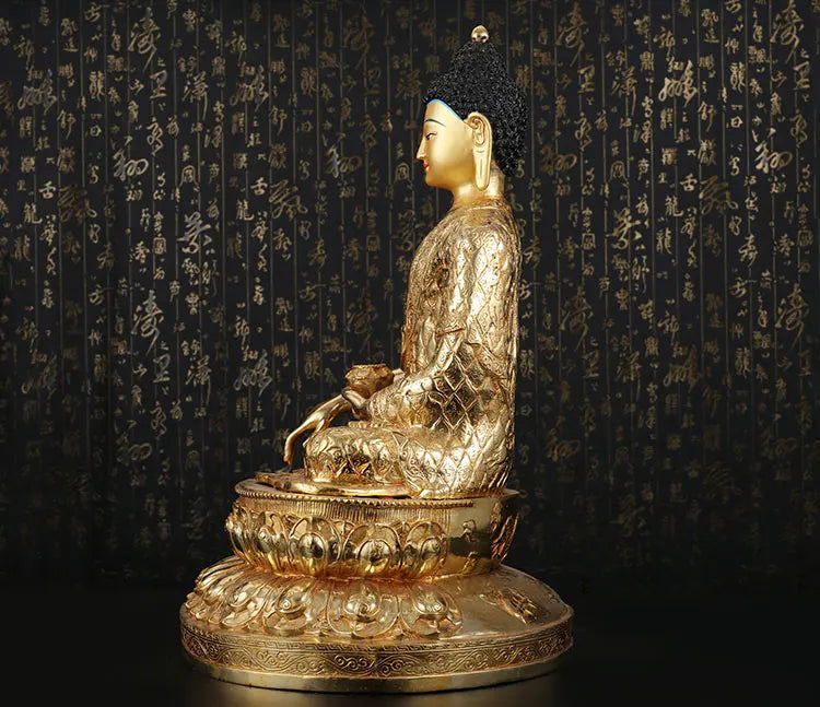 GOOD --46CM LARGE # Buddhist Buddhism HOME efficacious Safety Protection Tibetan Gold-plated Sakyamuni brass Buddha statue