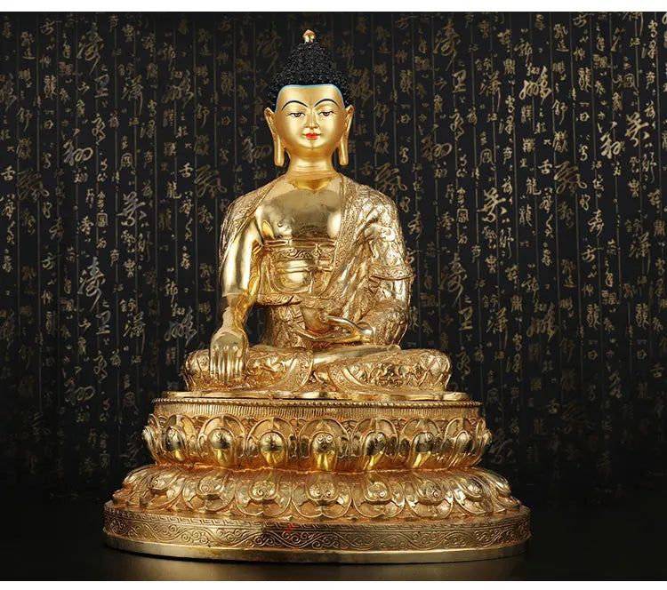 GOOD --46CM LARGE # Buddhist Buddhism HOME efficacious Safety Protection Tibetan Gold-plated Sakyamuni brass Buddha statue