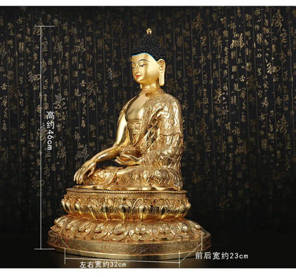 GOOD --46CM LARGE # Buddhist Buddhism HOME efficacious Safety Protection Tibetan Gold-plated Sakyamuni brass Buddha statue