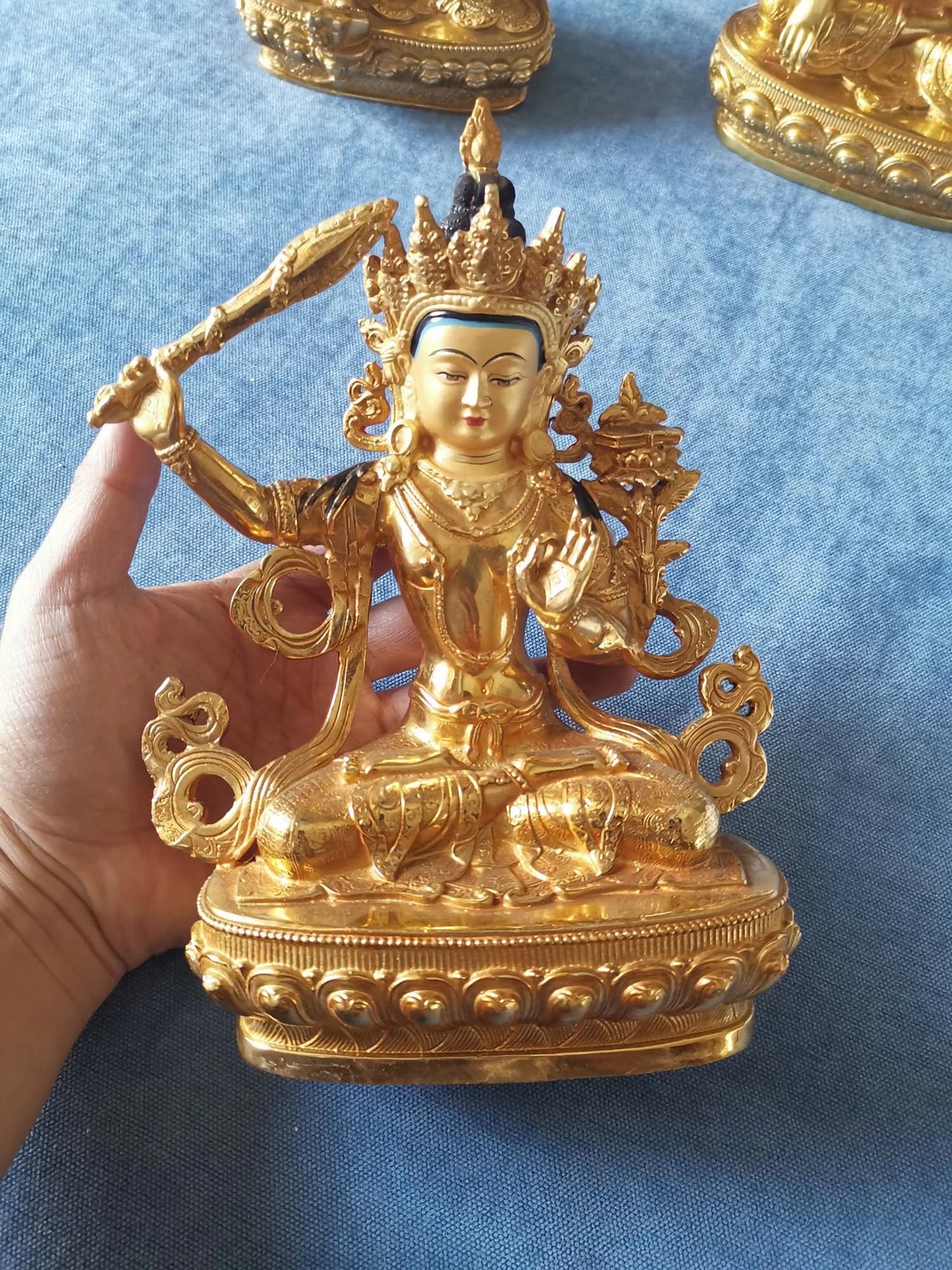GOOD Bodhisattva Manjusri Guanyin Buddha statue Buddhism temple HOME gilded copper Buddha statue bless safe health good luck