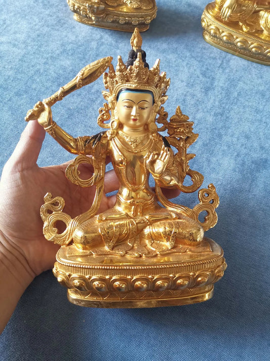 GOOD Bodhisattva Manjusri Guanyin Buddha statue Buddhism temple HOME gilded copper Buddha statue bless safe health good luck