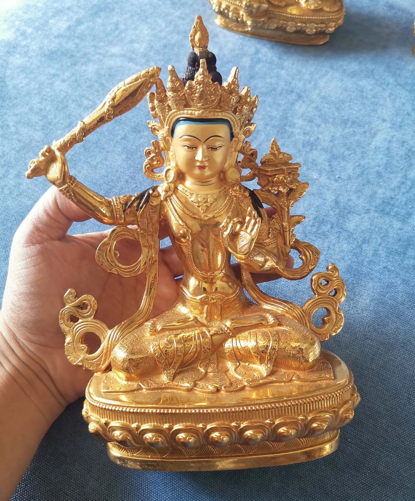 GOOD Bodhisattva Manjusri Guanyin Buddha statue Buddhism temple HOME gilded copper Buddha statue bless safe health good luck