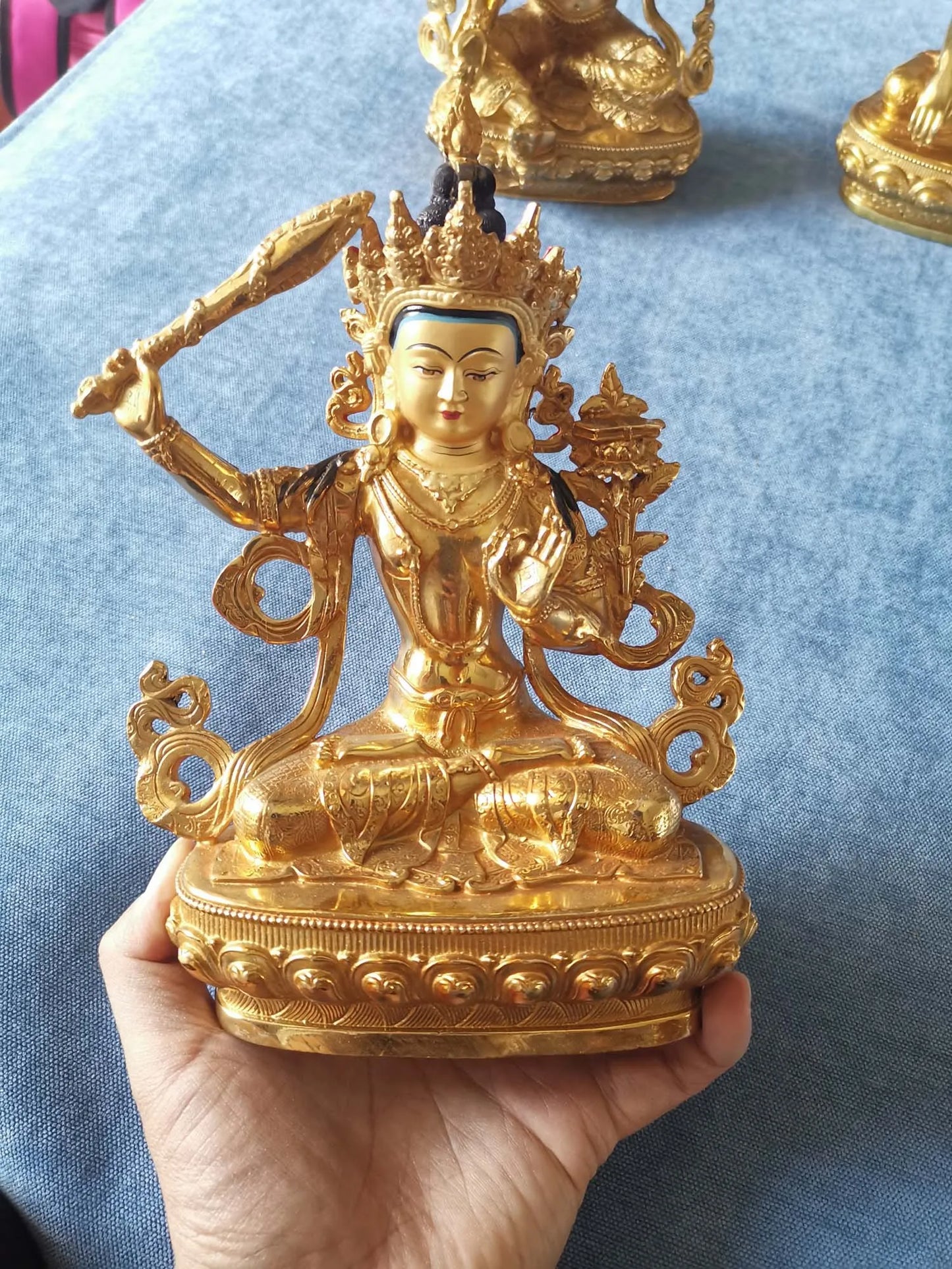 GOOD Bodhisattva Manjusri Guanyin Buddha statue Buddhism temple HOME gilded copper Buddha statue bless safe health good luck