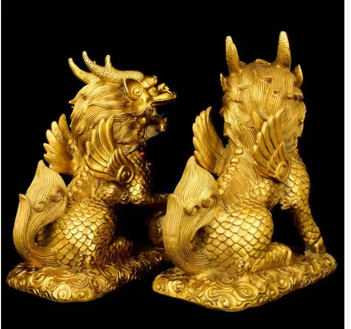 GOOD Bring in wealth # HOME office business TOP Money Drawing Mascot # GOLD QI LIN dragon kylin FENG SHUI Brass statue