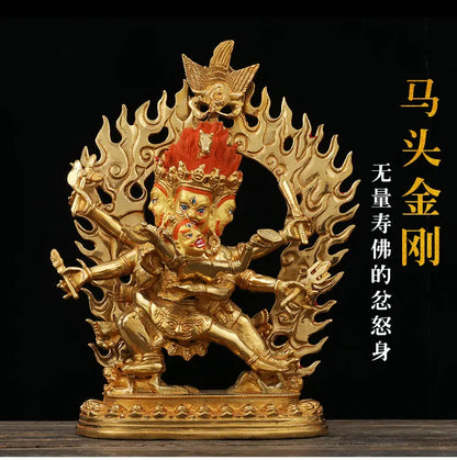 GOOD Buddha --home family efficacious Protection Buddhist Buddhism brass Hayagriva Yamantaka Gold-plated Buddha statue