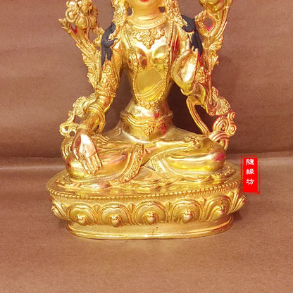 GOOD --Buddhist Buddhism home family efficacious Protection Gold-plated brass gold White Tara Avalokiteshvara Buddha  statue