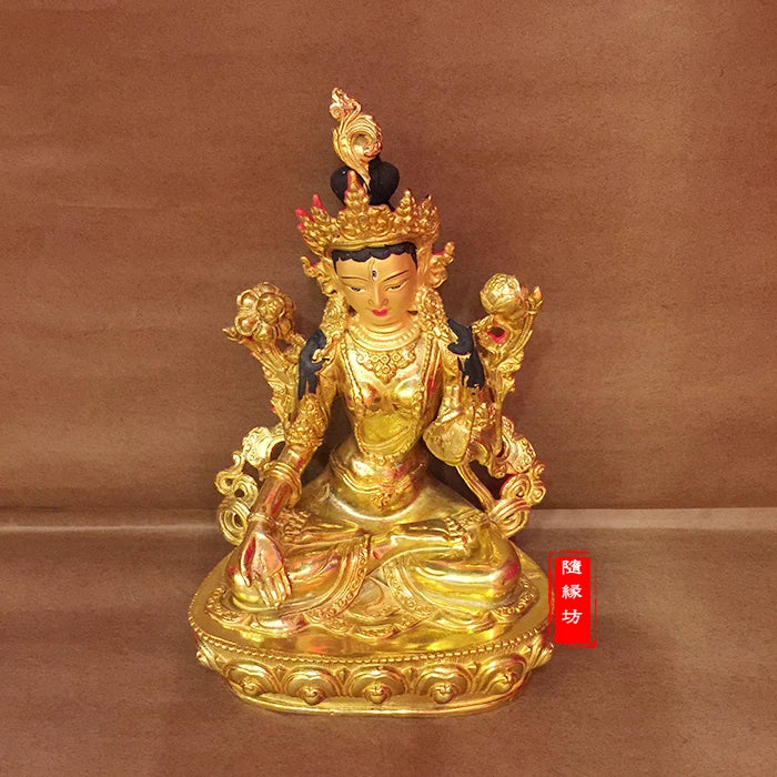 GOOD --Buddhist Buddhism home family efficacious Protection Gold-plated brass gold White Tara Avalokiteshvara Buddha  statue