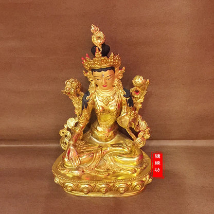 GOOD --Buddhist Buddhism home family efficacious Protection Gold-plated brass gold White Tara Avalokiteshvara Buddha  statue