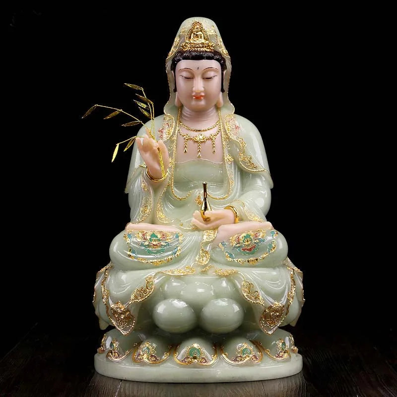 GOOD Buddhist high grade Guan yin bodhisattva Buddha jade gilding Sculpture statue Home SHOP efficacious Talisman Mascot  30CM