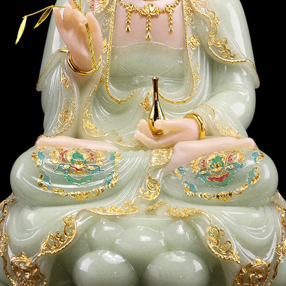 GOOD Buddhist high grade Guan yin bodhisattva Buddha jade gilding Sculpture statue Home SHOP efficacious Talisman Mascot  30CM