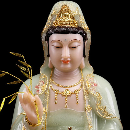 GOOD Buddhist high grade Guan yin bodhisattva Buddha jade gilding Sculpture statue Home SHOP efficacious Talisman Mascot  30CM