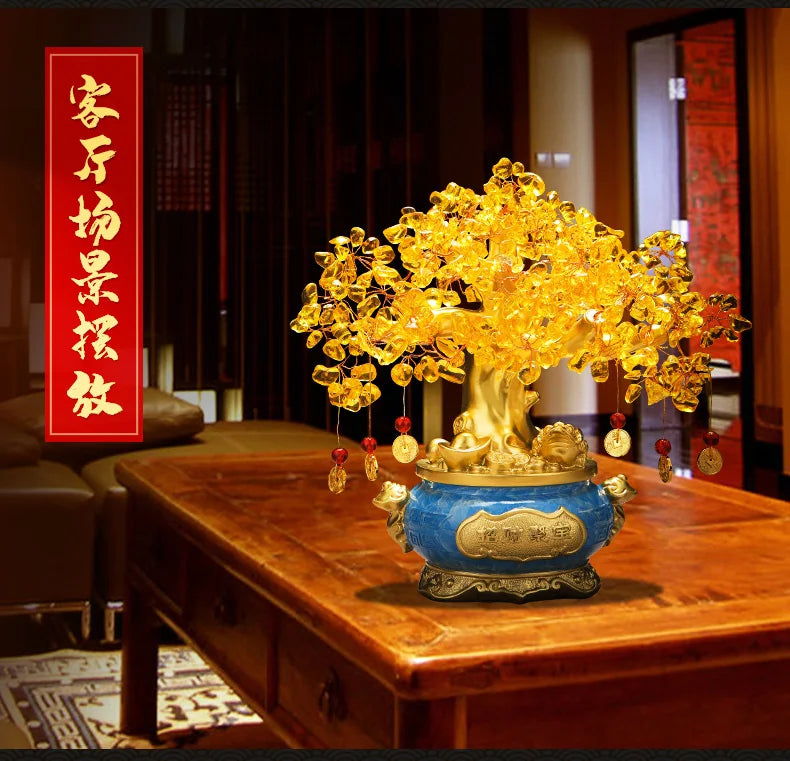GOOD GIFT # Bring in wealth home shop company Money Drawing efficacious Mascot Gold crystal Pachira money Tree FENG SHUI statue