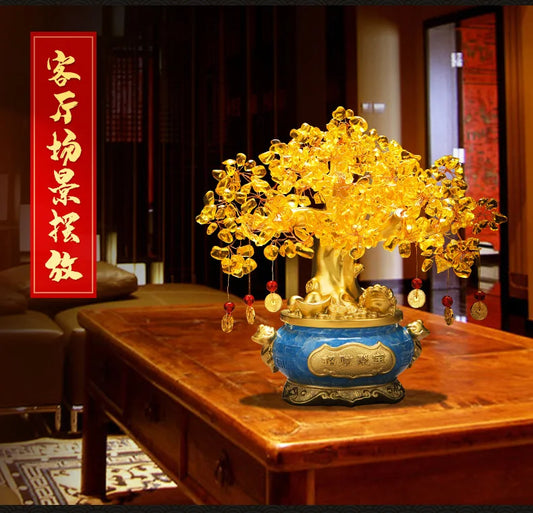 GOOD GIFT # Bring in wealth home shop company Money Drawing efficacious Mascot Gold crystal Pachira money Tree FENG SHUI statue