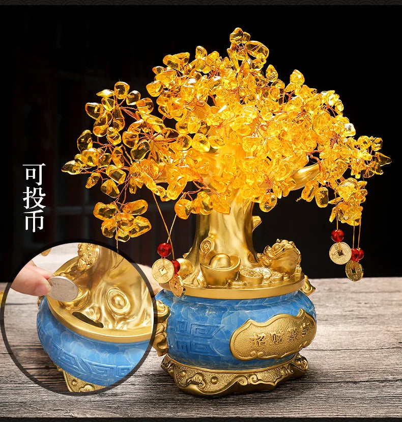 GOOD GIFT # Bring in wealth home shop company Money Drawing efficacious Mascot Gold crystal Pachira money Tree FENG SHUI statue