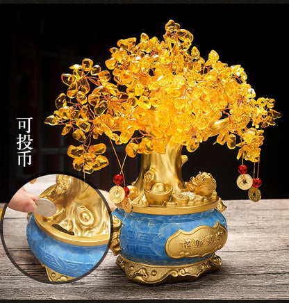 GOOD GIFT # Bring in wealth home shop company Money Drawing efficacious Mascot Gold crystal Pachira money Tree FENG SHUI statue