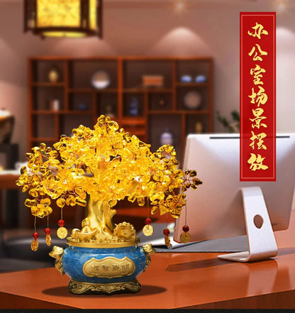 GOOD GIFT # Bring in wealth home shop company Money Drawing efficacious Mascot Gold crystal Pachira money Tree FENG SHUI statue