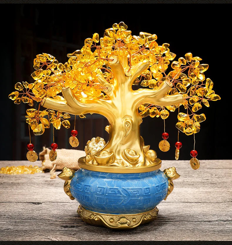 GOOD GIFT # Bring in wealth home shop company Money Drawing efficacious Mascot Gold crystal Pachira money Tree FENG SHUI statue