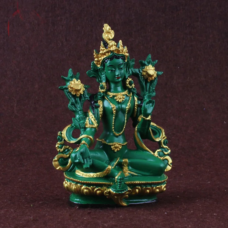 GOOD  Greco-Buddhist HOME OFFICE Talisman  family Protection # Nepal, Tibet, India Green Tara Buddha statue  13CM