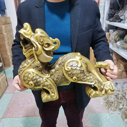 GOOD  # HOME House Shop hall lobby thriving business money efficacious mascot talisman Mythical dragon PI XIU brass statue  38CM