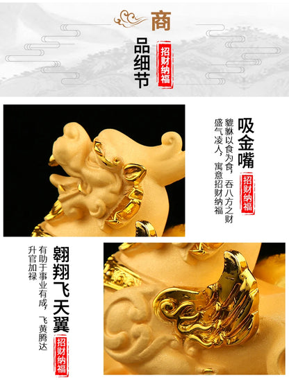 GOOD  HOME OFFICE Company SHOP CAR TOP Efficacious Money Drawing thriving business Golden Dragon PI XIU FENG SHUI statue