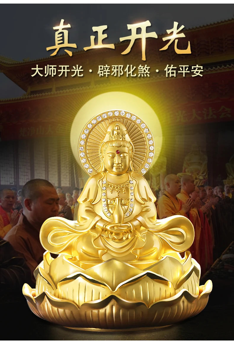 GOOD HOME OFFICE Company SHOP CAR Talisman Effective protection bless safe Diamonds Golden Guanyin Buddha FENG SHUI statue