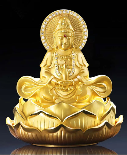 GOOD HOME OFFICE Company SHOP CAR Talisman Effective protection bless safe Diamonds Golden Guanyin Buddha FENG SHUI statue