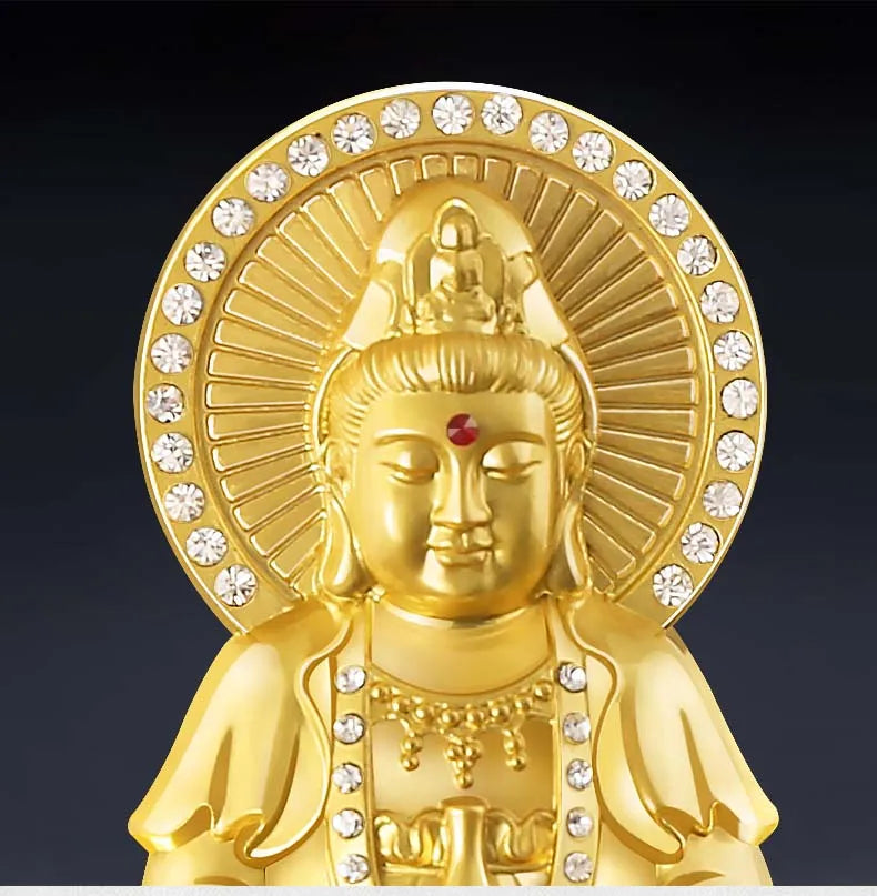 GOOD HOME OFFICE Company SHOP CAR Talisman Effective protection bless safe Diamonds Golden Guanyin Buddha FENG SHUI statue