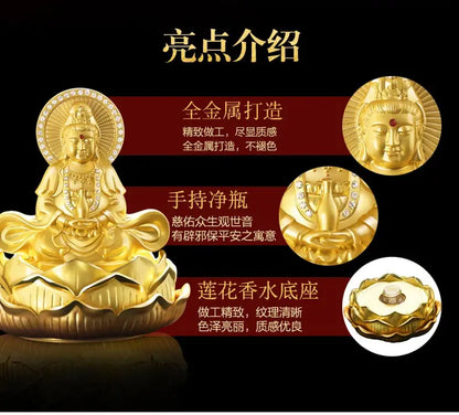 GOOD HOME OFFICE Company SHOP CAR Talisman Effective protection bless safe Diamonds Golden Guanyin Buddha FENG SHUI statue