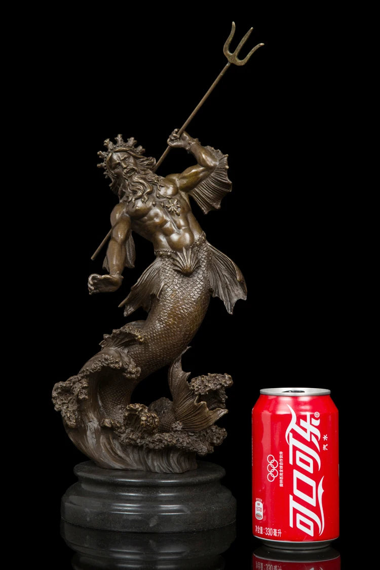 GOOD  HOME OFFICE ROOM CLUB BAR TOP decorative art - Retro the sea god Poseidon bronze art statue Sculpture