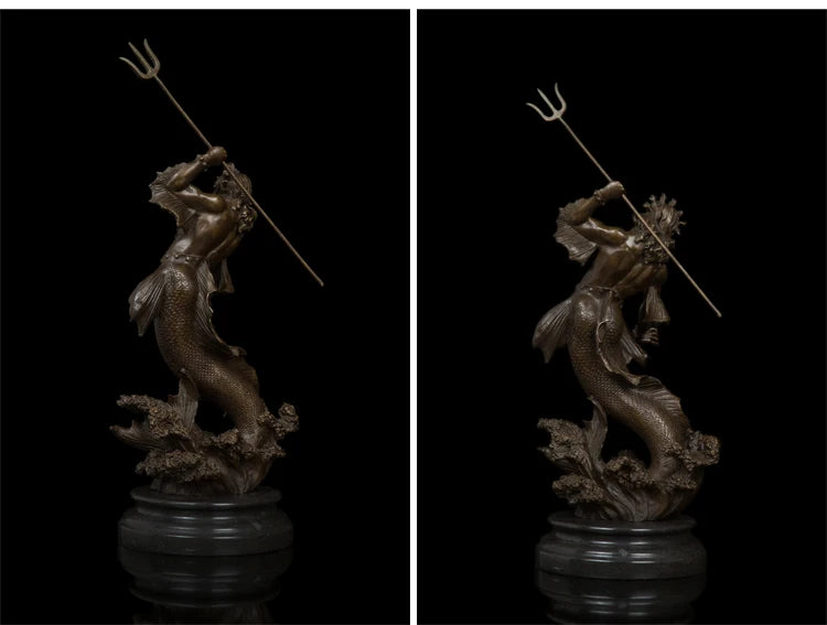 GOOD  HOME OFFICE ROOM CLUB BAR TOP decorative art - Retro the sea god Poseidon bronze art statue Sculpture