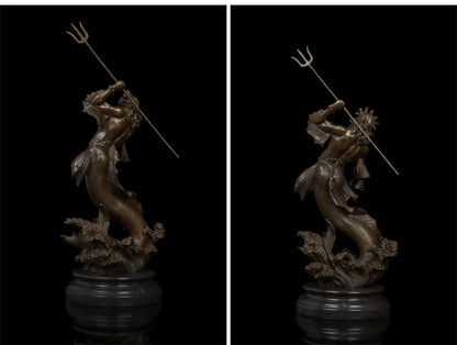 GOOD  HOME OFFICE ROOM CLUB BAR TOP decorative art - Retro the sea god Poseidon bronze art statue Sculpture