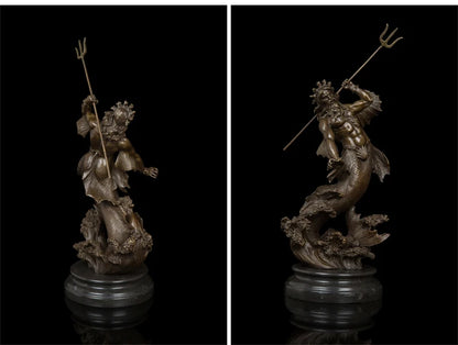 GOOD  HOME OFFICE ROOM CLUB BAR TOP decorative art - Retro the sea god Poseidon bronze art statue Sculpture