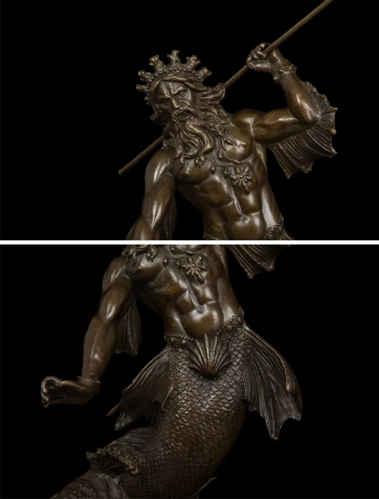 GOOD  HOME OFFICE ROOM CLUB BAR TOP decorative art - Retro the sea god Poseidon bronze art statue Sculpture