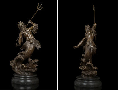 GOOD  HOME OFFICE ROOM CLUB BAR TOP decorative art - Retro the sea god Poseidon bronze art statue Sculpture