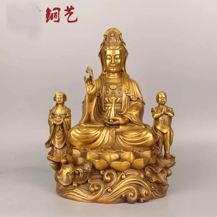 GOOD HOME SHOP bless Safety Health GOOD luck Talisman efficacious Protection TONGZI Guanyin Bodhisattva Buddha brass statue