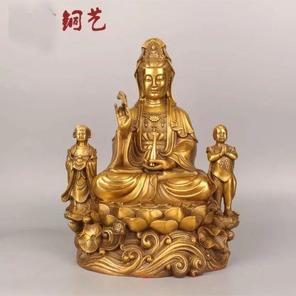 GOOD HOME SHOP bless Safety Health GOOD luck Talisman efficacious Protection TONGZI Guanyin Bodhisattva Buddha brass statue