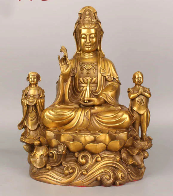 GOOD HOME SHOP bless Safety Health GOOD luck Talisman efficacious Protection TONGZI Guanyin Bodhisattva Buddha brass statue