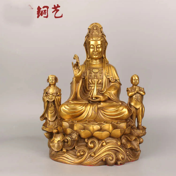 GOOD HOME SHOP bless Safety Health GOOD luck Talisman efficacious Protection TONGZI Guanyin Bodhisattva Buddha brass statue