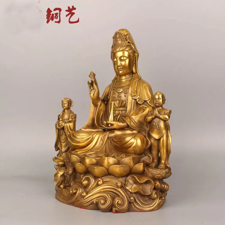 GOOD HOME SHOP bless Safety Health GOOD luck Talisman efficacious Protection TONGZI Guanyin Bodhisattva Buddha brass statue