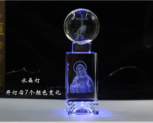 GOOD LUCK  Bless HOME family Catholic Christianity the Virgin Mary Madonna pray Cross 3D Crystal Figurine statue