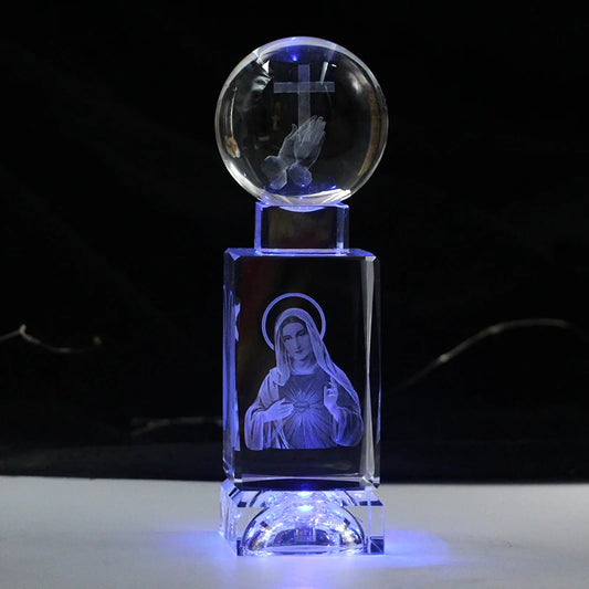GOOD LUCK  Bless HOME family Catholic Christianity the Virgin Mary Madonna pray Cross 3D Crystal Figurine statue
