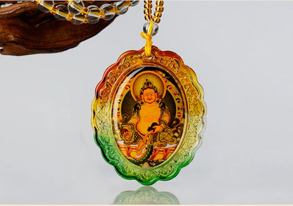 GOOD LUCK  Buddhist supplies Greco-Buddhist pocket travel efficacious Mascot Yellow Jambhala Buddha Crystal Pendant Amulet