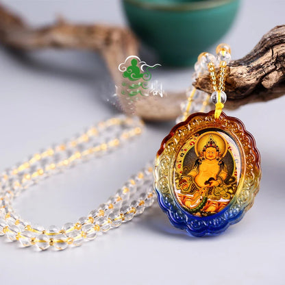 GOOD LUCK  Buddhist supplies Greco-Buddhist pocket travel efficacious Mascot Yellow Jambhala Buddha Crystal Pendant Amulet