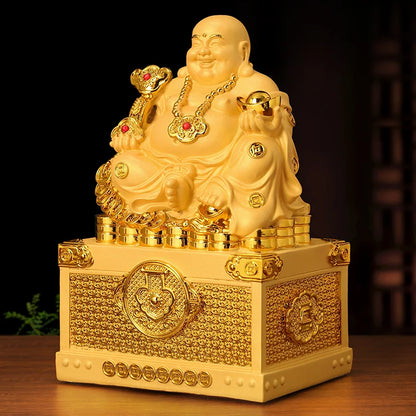 GOOD LUCK Decoration # HOME Store Prosperous Auspicious gold Maitreya God of wealth buddha statue Good FENG SHUI