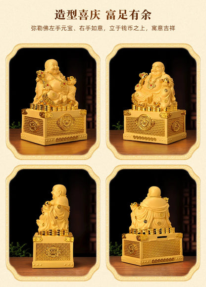 GOOD LUCK Decoration # HOME Store Prosperous Auspicious gold Maitreya God of wealth buddha statue Good FENG SHUI