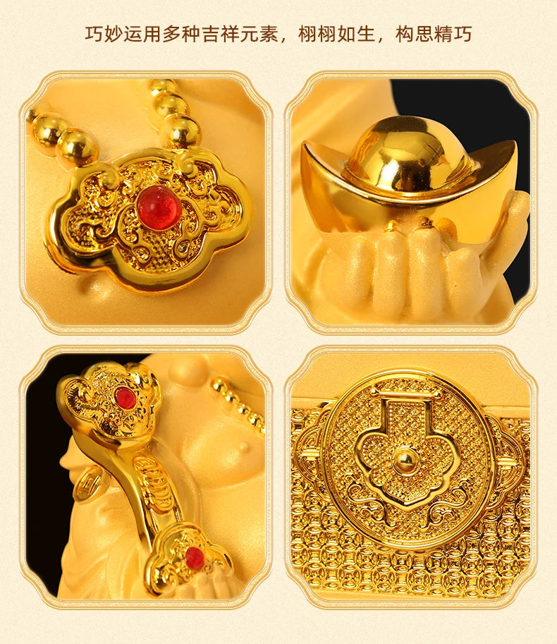 GOOD LUCK Decoration # HOME Store Prosperous Auspicious gold Maitreya God of wealth buddha statue Good FENG SHUI